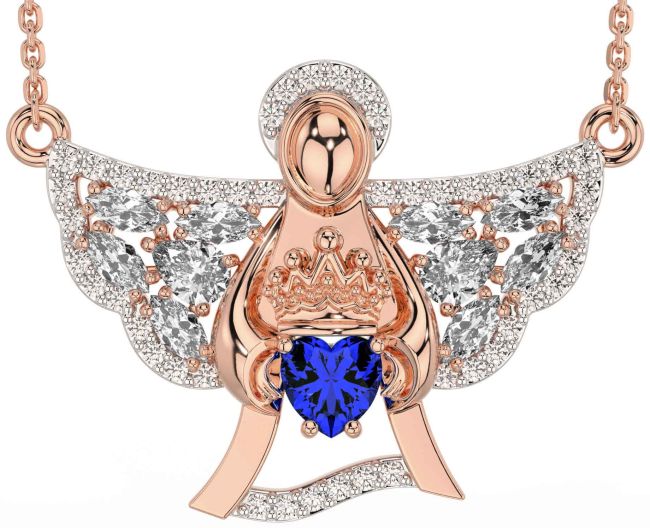Diamond Sapphire Rose Gold Silver Claddagh Necklace