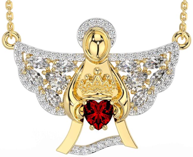 Diamond Garnet Gold Silver Claddagh Necklace