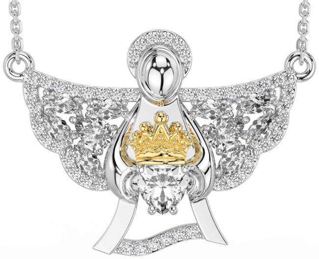 Diamond Gold Silver Claddagh Necklace