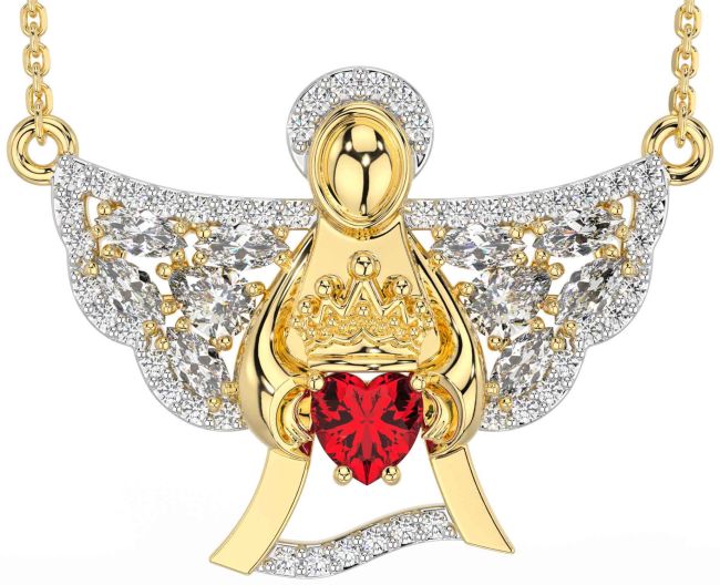 Diamond Ruby Gold Claddagh Necklace