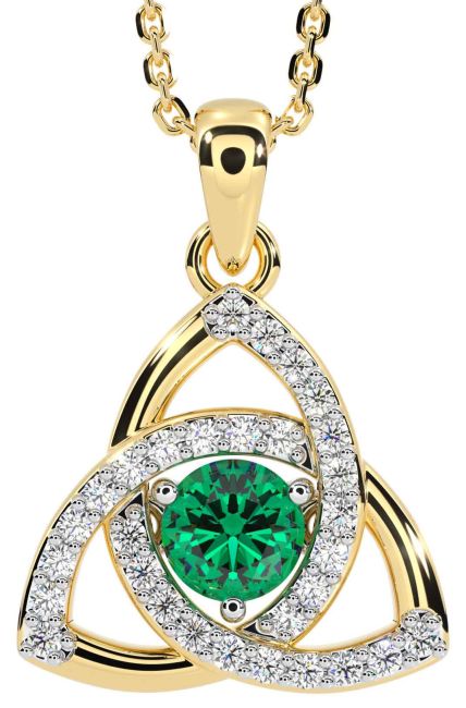 Diamond Emerald Gold Silver Celtic Trinity Knot Necklace