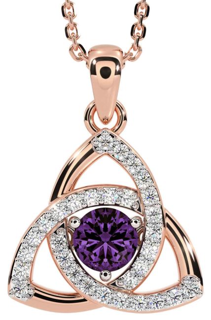 Diamond Alexandrite Rose Gold Celtic Trinity Knot Necklace