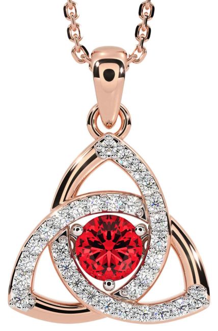 Diamond Ruby Rose Gold Celtic Trinity Knot Necklace