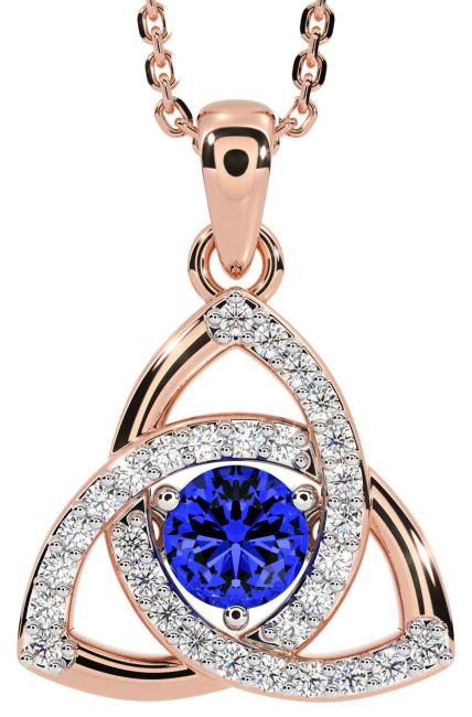 Diamond Sapphire Rose Gold Celtic Trinity Knot Necklace