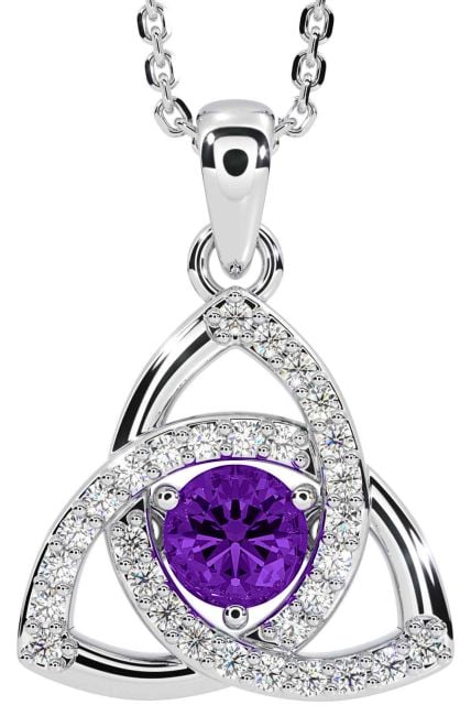 Diamond Amethyst Silver Celtic Trinity Knot Necklace