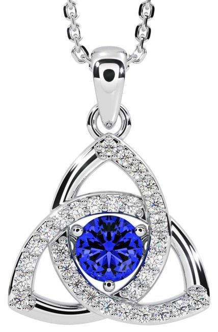 Diamond Sapphire Silver Celtic Trinity Knot Necklace