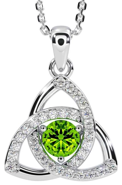 Diamond Peridot White Gold Celtic Trinity Knot Necklace