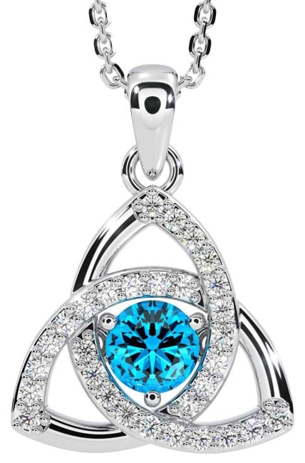 Diamond Topaz White Gold Celtic Trinity Knot Necklace