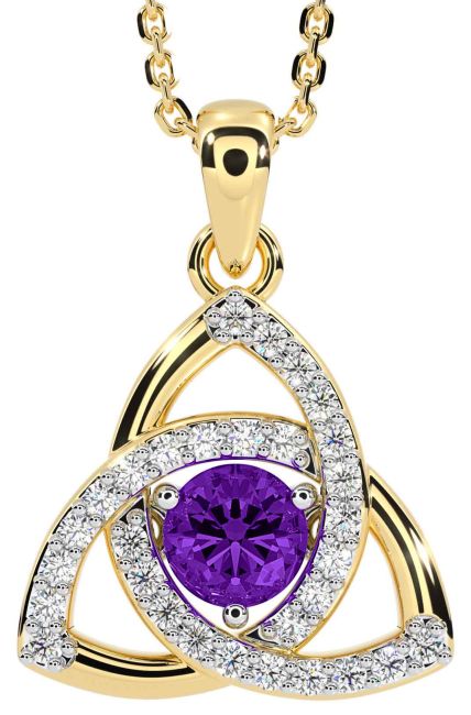 Diamond Amethyst Gold Celtic Trinity Knot Necklace