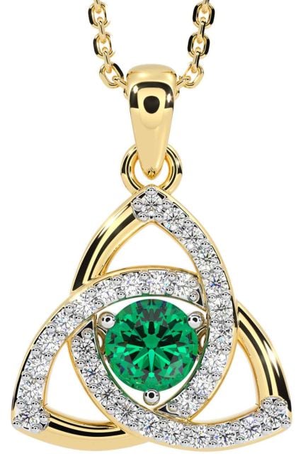 Diamond Emerald Gold Celtic Trinity Knot Necklace