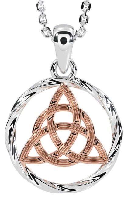 White Rose Gold Celtic Trinity Knot Necklace
