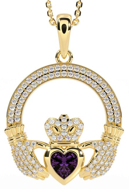 Diamond Alexandrite Gold Silver Claddagh Necklace