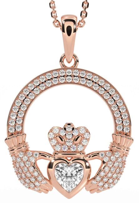 Diamond Rose Gold Claddagh Necklace