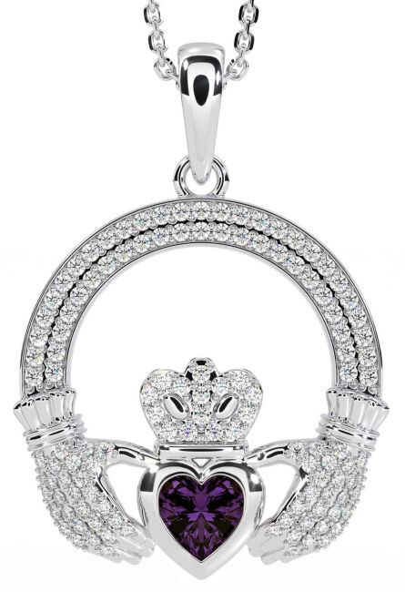 Diamond Alexandrite Silver Claddagh Necklace