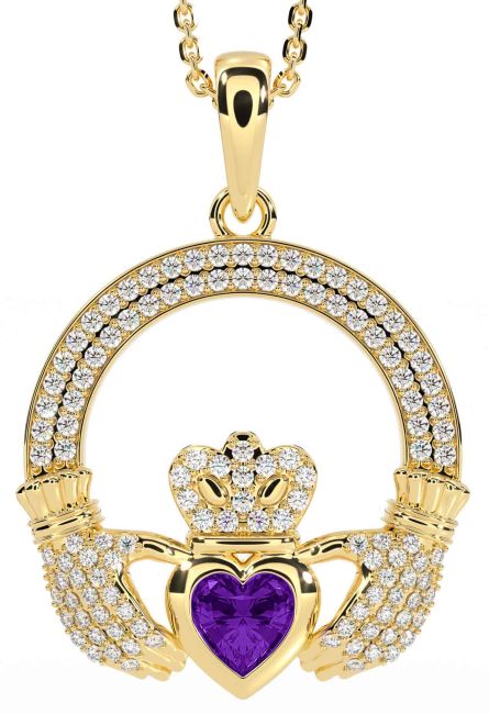 Diamond Amethyst Gold Claddagh Necklace