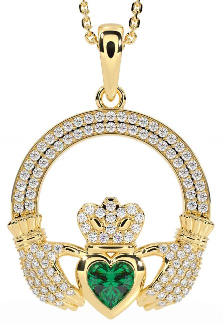 Diamond Emerald Gold Claddagh Necklace
