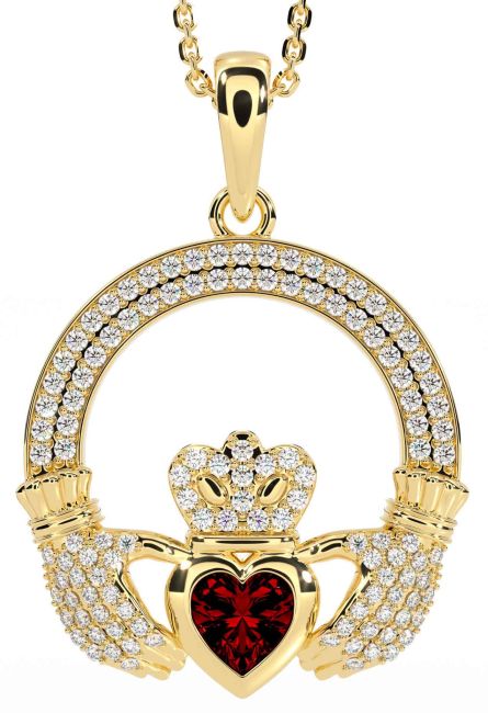 Diamant Granaat Goud Claddagh Halsketting