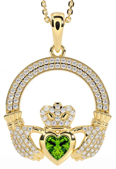 Diamond Peridot Gold Claddagh Necklace