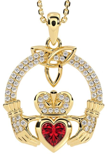 Diamond Ruby Gold Silver Claddagh Trinity knot Necklace