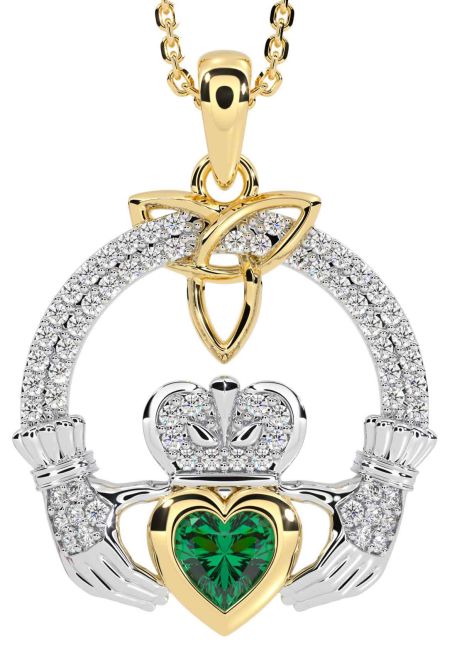 Diamond Emerald Gold Silver Claddagh Trinity knot Necklace