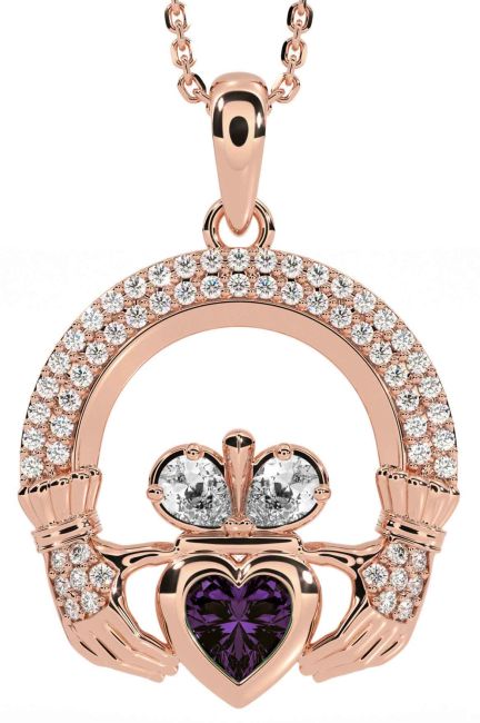 Diamond Alexandrite Rose Gold Claddagh Necklace