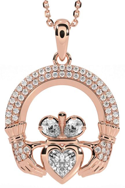 Diamond Rose Gold Claddagh Necklace