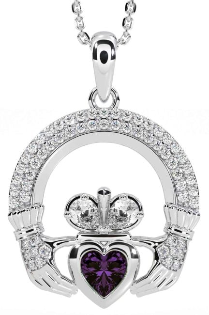 Diamond Alexandrite Silver Claddagh Necklace