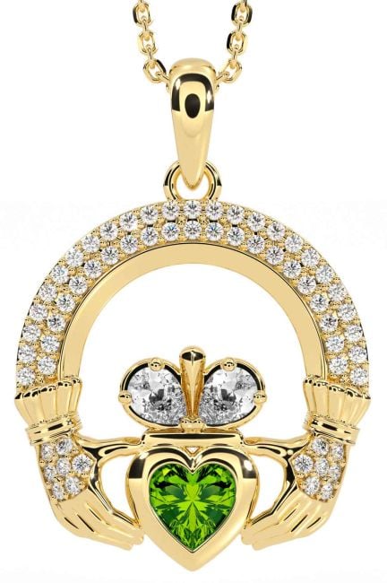 Diamond Peridot Gold Claddagh Necklace