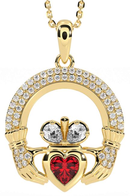 Diamante Rubi Ouro Claddagh Colar