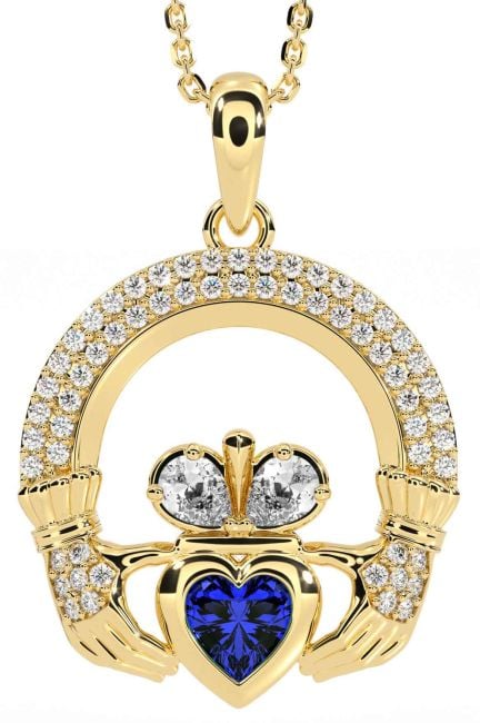 Diamond Sapphire Gold Claddagh Necklace