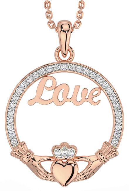 Diamond Rose Gold Claddagh Love Necklace