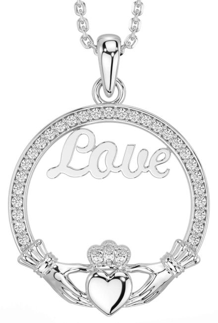 Diamond Silver Claddagh Love Necklace