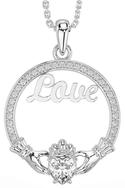 Diamond White Gold Claddagh Love Necklace