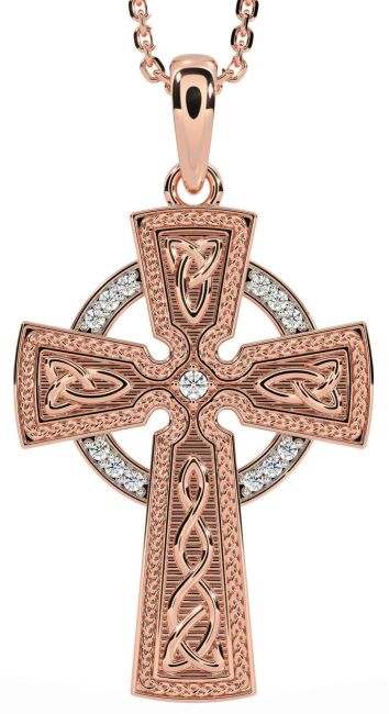 Diamond Rose Gold Silver Celtic Cross Knot Necklace