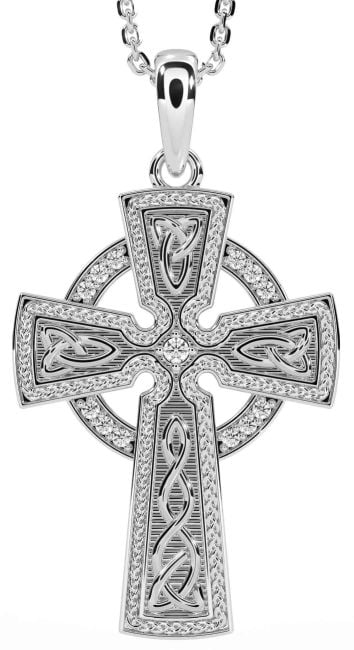 Diamond Silver Celtic Cross Knot Necklace