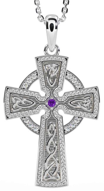 Diamond Amethyst White Gold Celtic Cross Knot Necklace