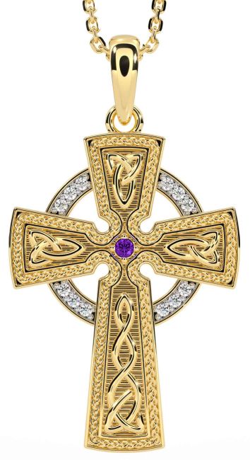 Diamond Amethyst Gold Celtic Cross Knot Necklace