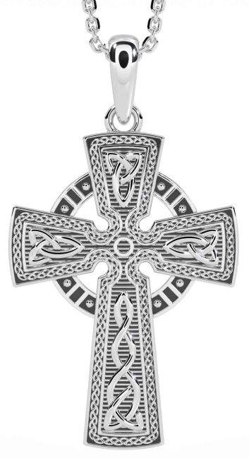 White Gold Black Rhodium Celtic Cross Trinity Knot Necklace