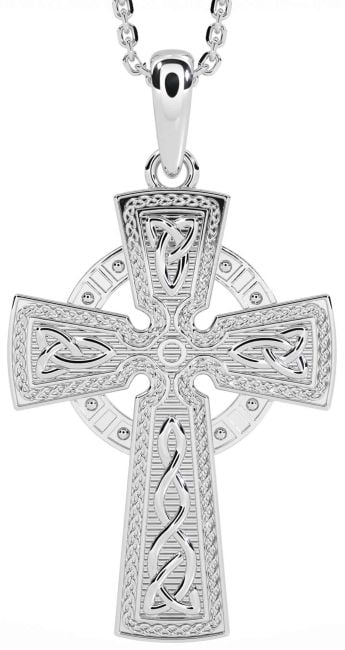 White Gold Celtic Cross Trinity Knot Necklace