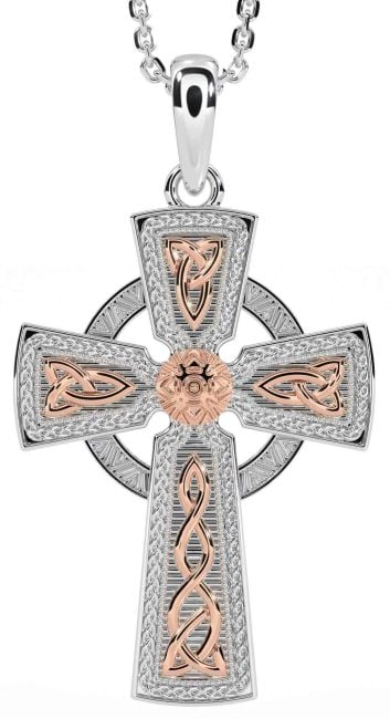 Rose Gold Silver Celtic Cross Warrior Trinity Knot Necklace