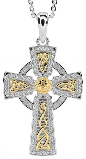 Gold Silver Celtic Cross Warrior Trinity Knot Necklace