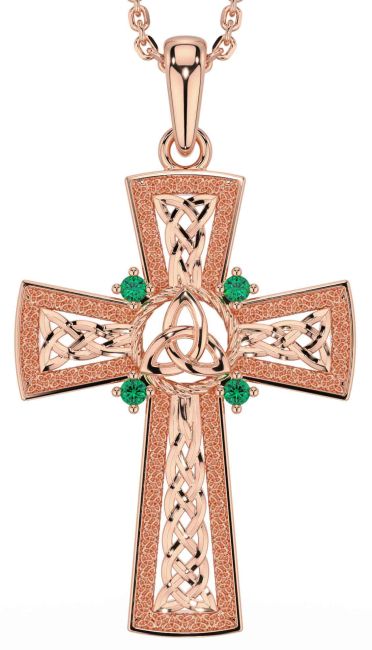 Emerald Rose Gold Silver Celtic Cross Trinity Knot Necklace