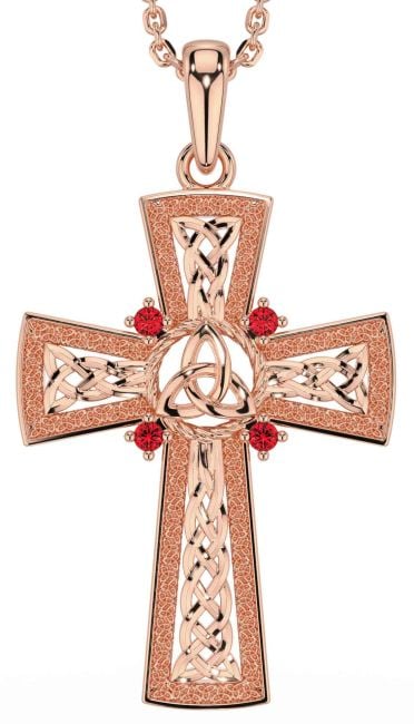 Ruby Rose Gold Silver Celtic Cross Trinity Knot Necklace