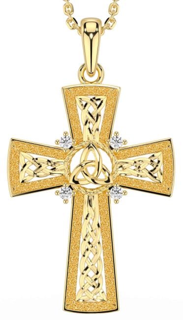 Diamond Gold Silver Celtic Cross Trinity Knot Necklace