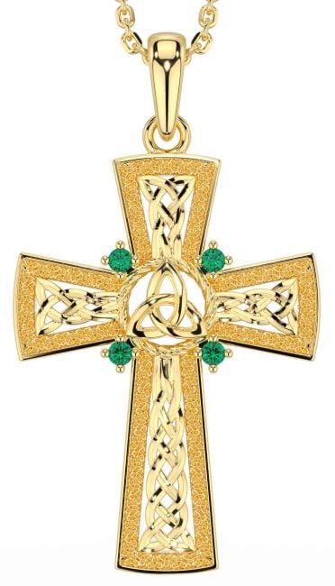 Emerald Gold Silver Celtic Cross Trinity Knot Necklace