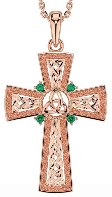 Emerald Rose Gold Celtic Cross Trinity Knot Necklace