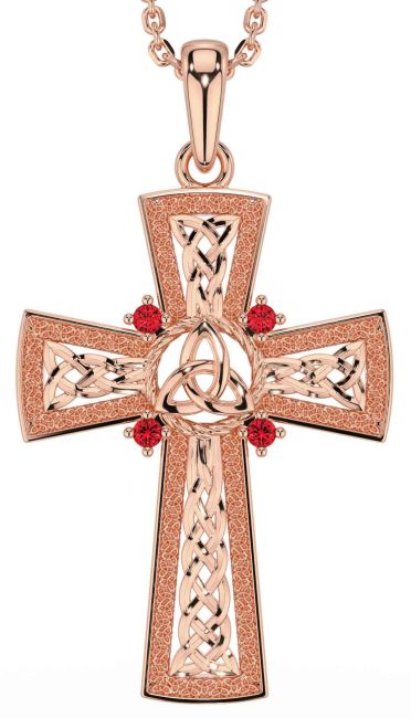 Ruby Rose Gold Celtic Cross Trinity Knot Necklace