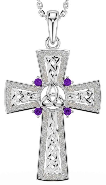 Amethyst Silver Celtic Cross Trinity Knot Necklace