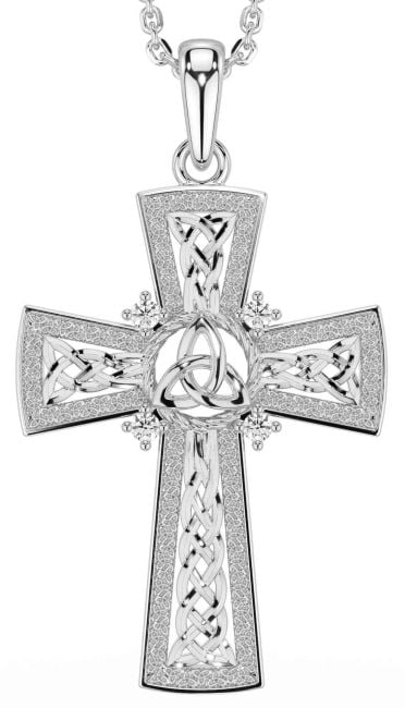 Diamond Silver Celtic Cross Trinity Knot Necklace