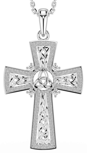 Diamond White Gold Celtic Cross Trinity Knot Necklace